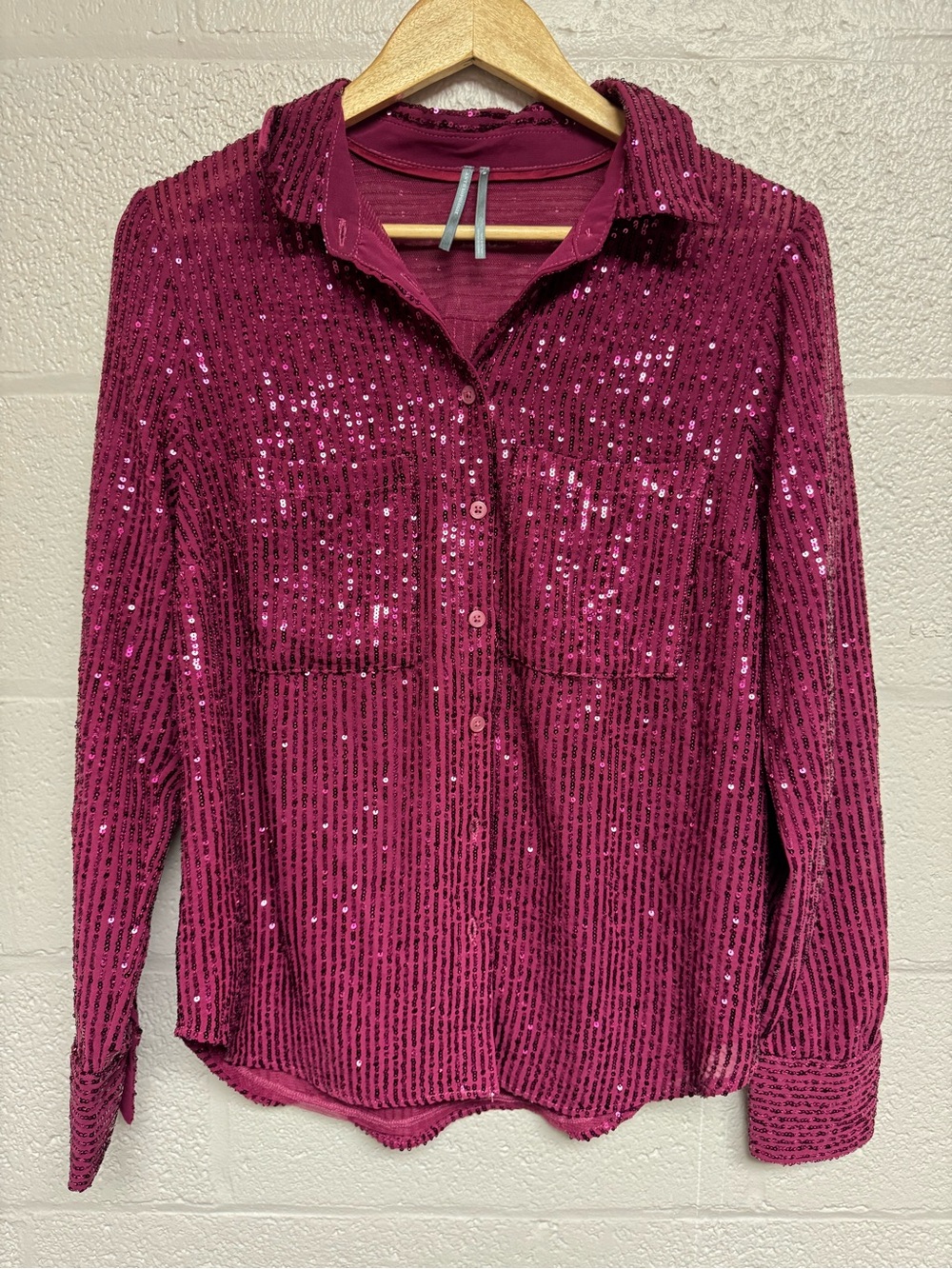 Anthropologie Fuchsia Sequin Button-Down Shirt